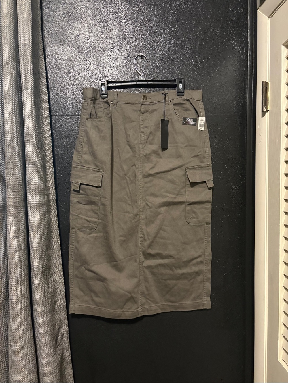 Stitch Star Womens Large Utility Skirt Cotton Spandex Olive Cargo Pocket Midi